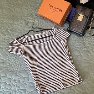 Garage Black and White Striped Short Sleeve Top